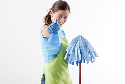 Professional house cleaning in a modern living room