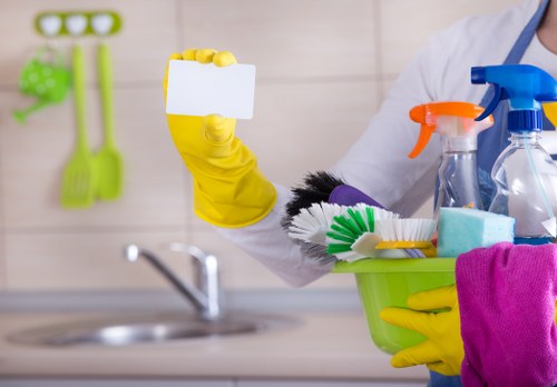 Clean apartment building entrance during communal area cleaning