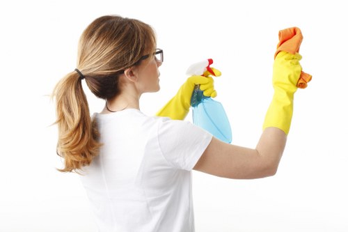 Cleaner washing exterior glass on a commercial building